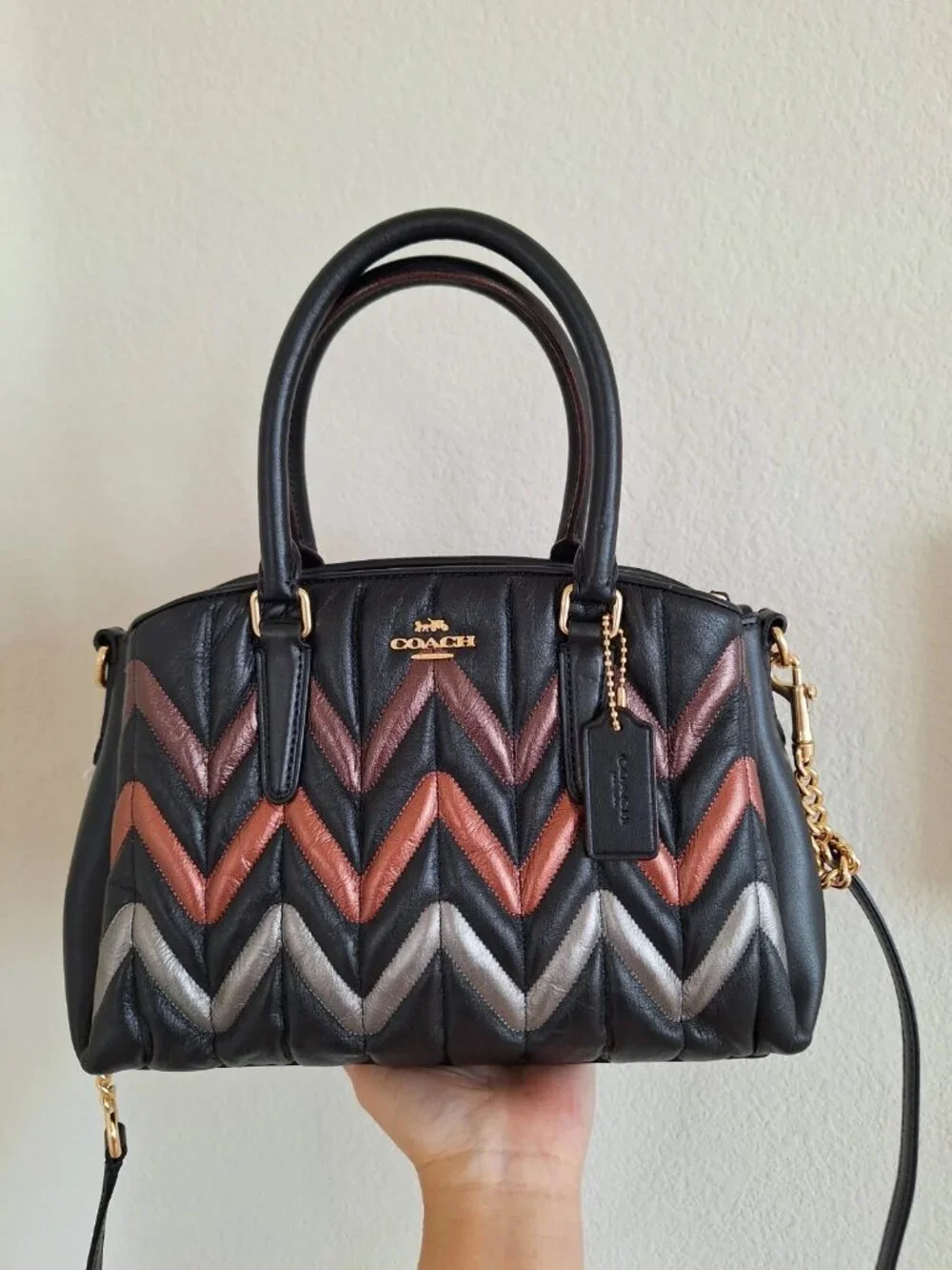 NWT COACH F37872 Mini Sage Carryall With Chevron Quilting Multi/Black $445